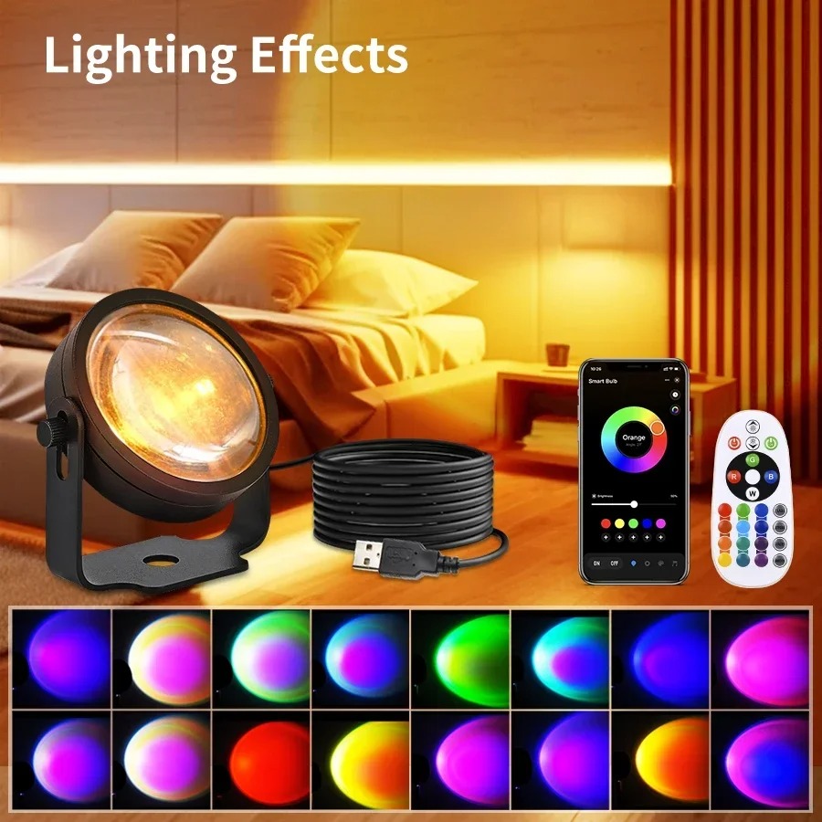 Smart LED Sunset Projector Lam - Photography Lighting Diy ulasan dan harga